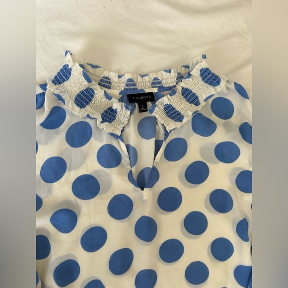 Talbots White and Blue Polka Dot sleeveless mock neck lightweight top - Picture 3 of 4